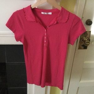 Sucre Soir Lettuce Edge Polo Stretch Top Pink Short Sleeve - Sz Large